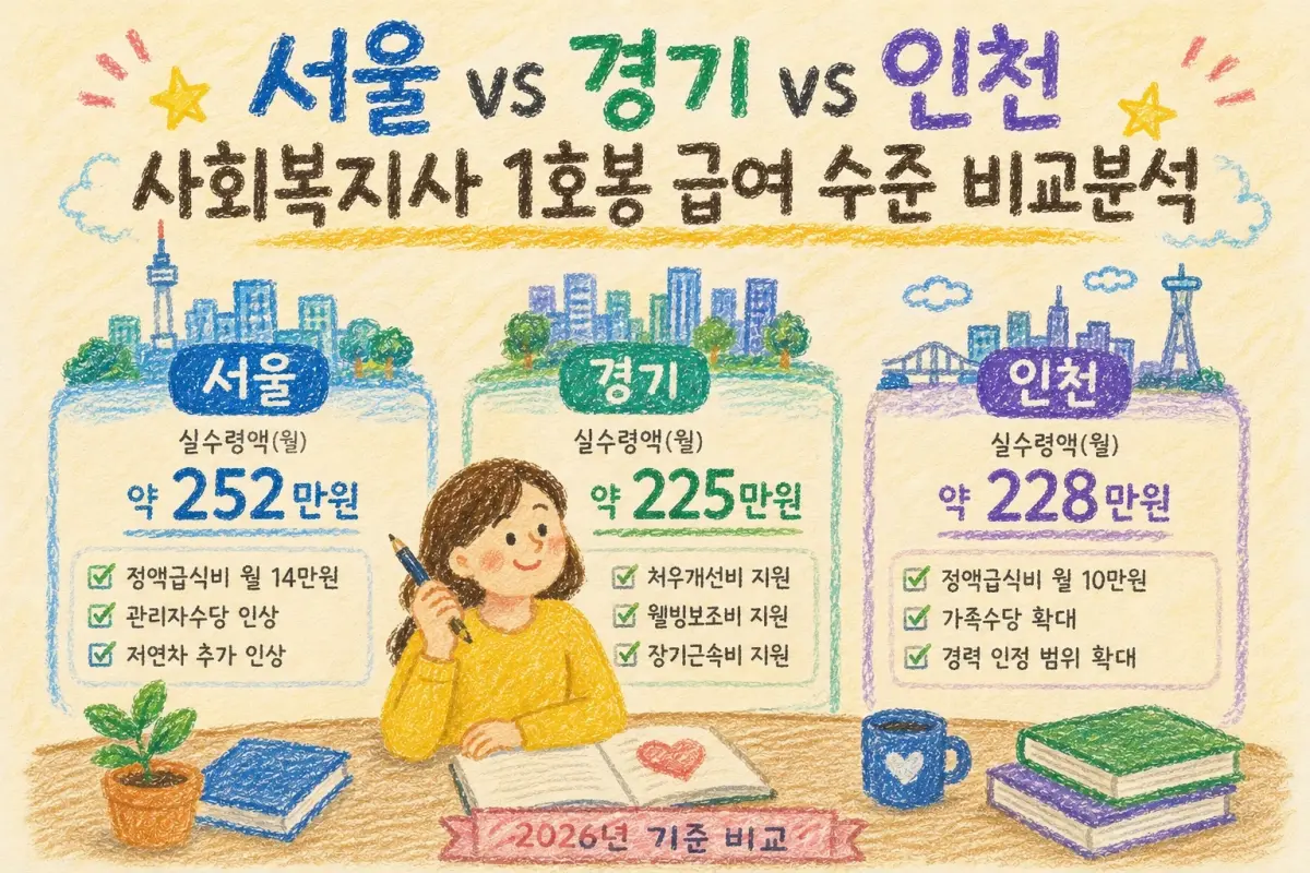 서울 vs 경기 vs 인천 사회복지사 1호봉 급여 수준 비교분석