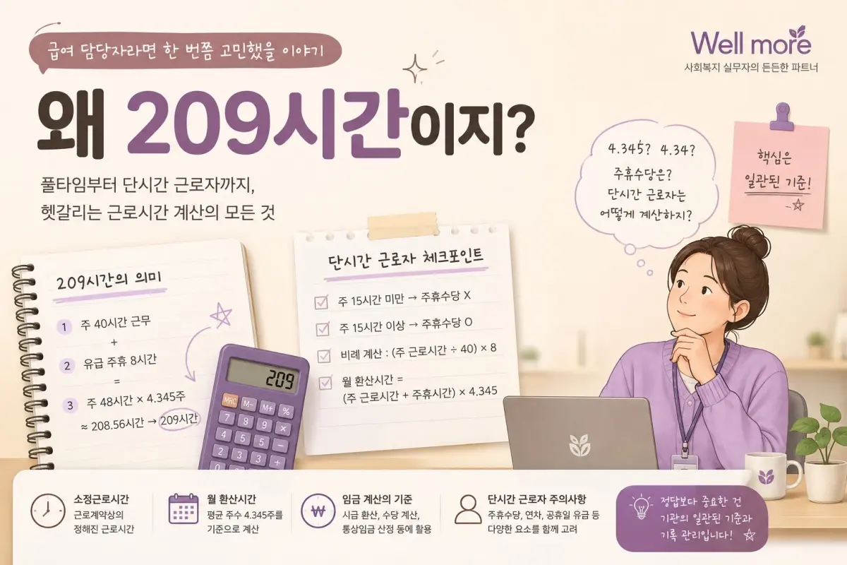 왜 209시간이지? 사회복지 실무자가 가장 많이 헷갈리는 근로시간 계산 이야기
